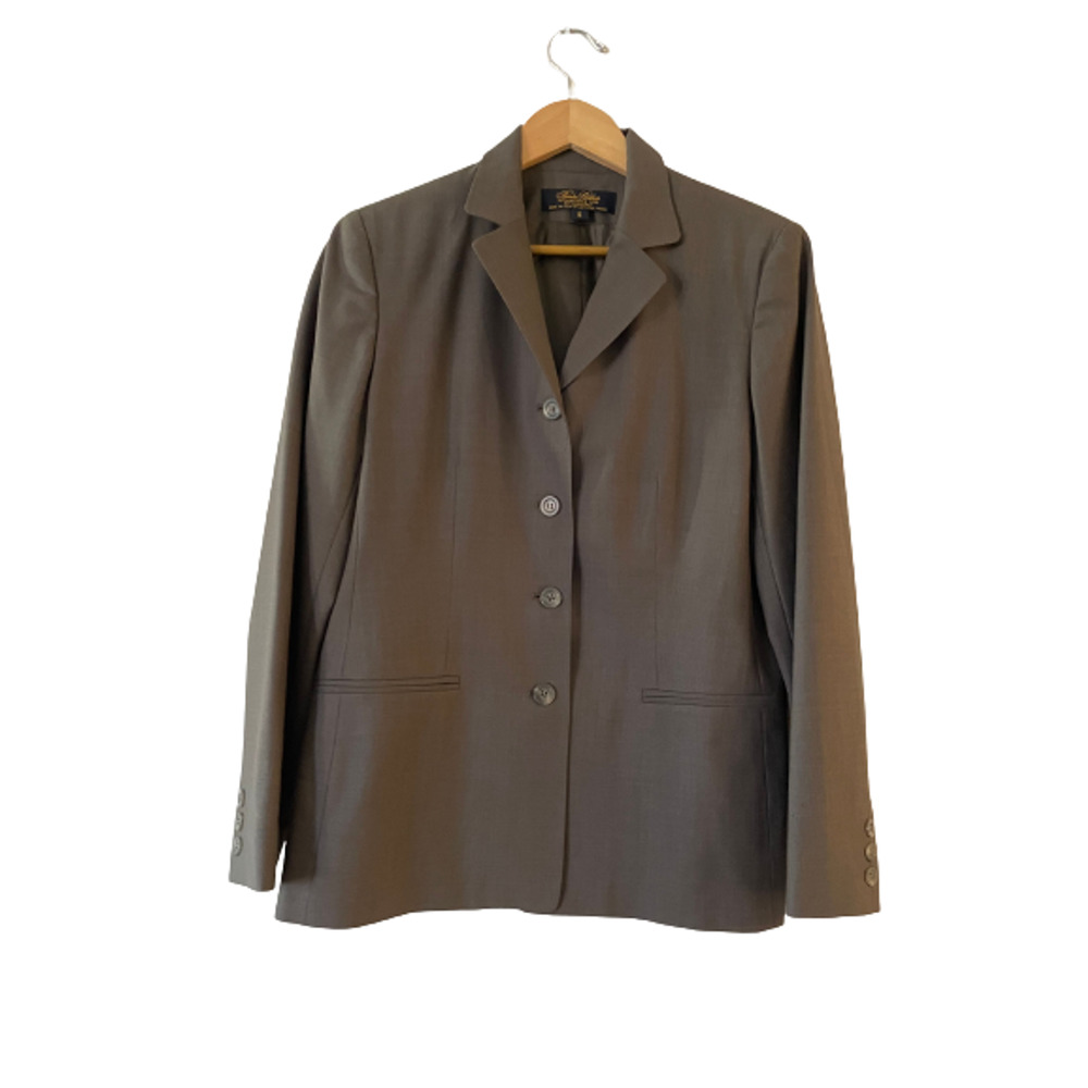 Vintage Brooks Brothers Size 8 Womens Four-Button Blazer Notch Collar Gray Italy